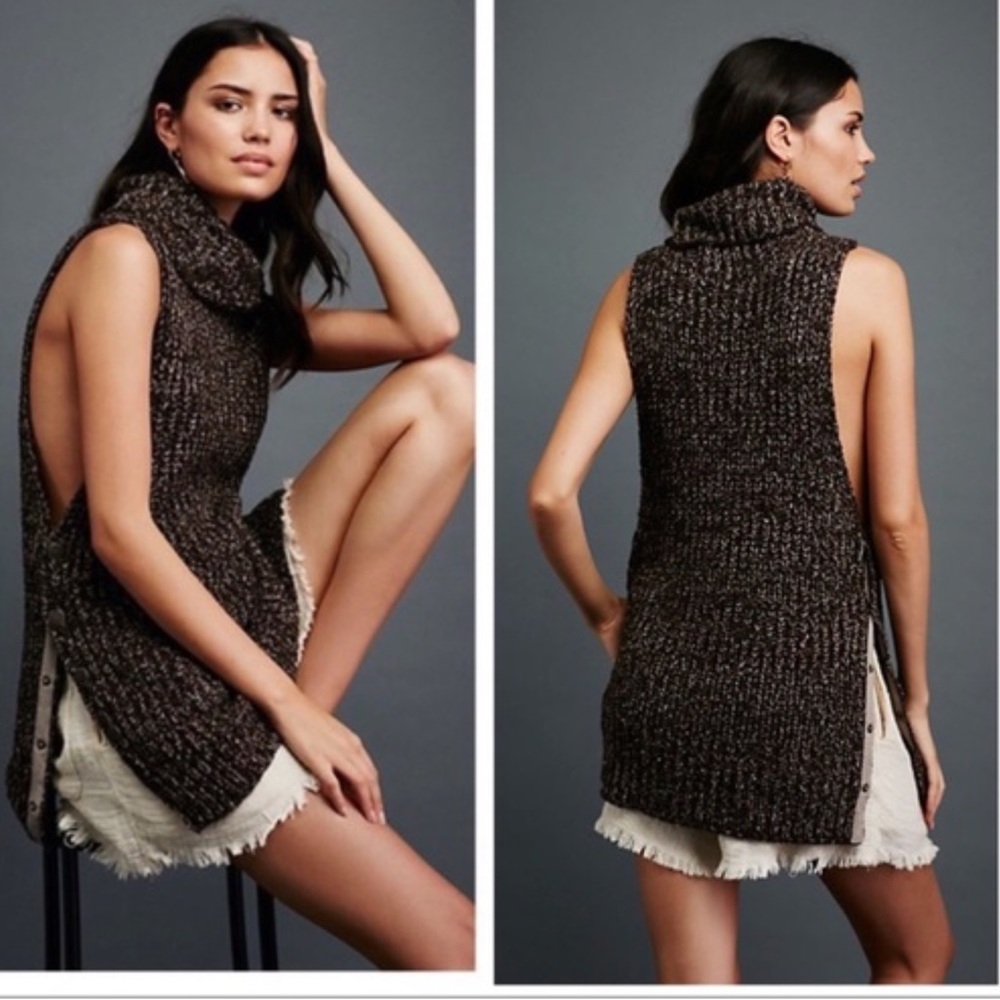 Free people Brown Turtleneck Sweater Vest; size S